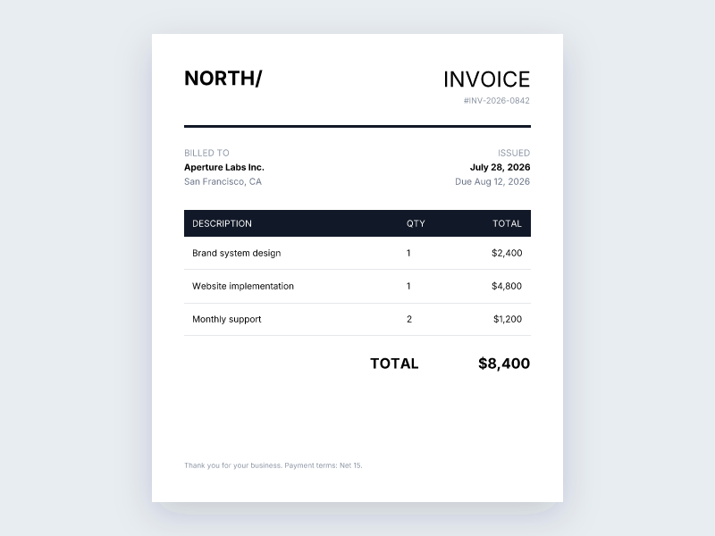 Professional invoice PDF rendered from HTML with StarkRender